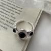 925 Sterling Silver Rings For Women Geometric Fine Jewelry Finger Adjustable Simple Black Stone Bal Ring For Party Birthday Gift