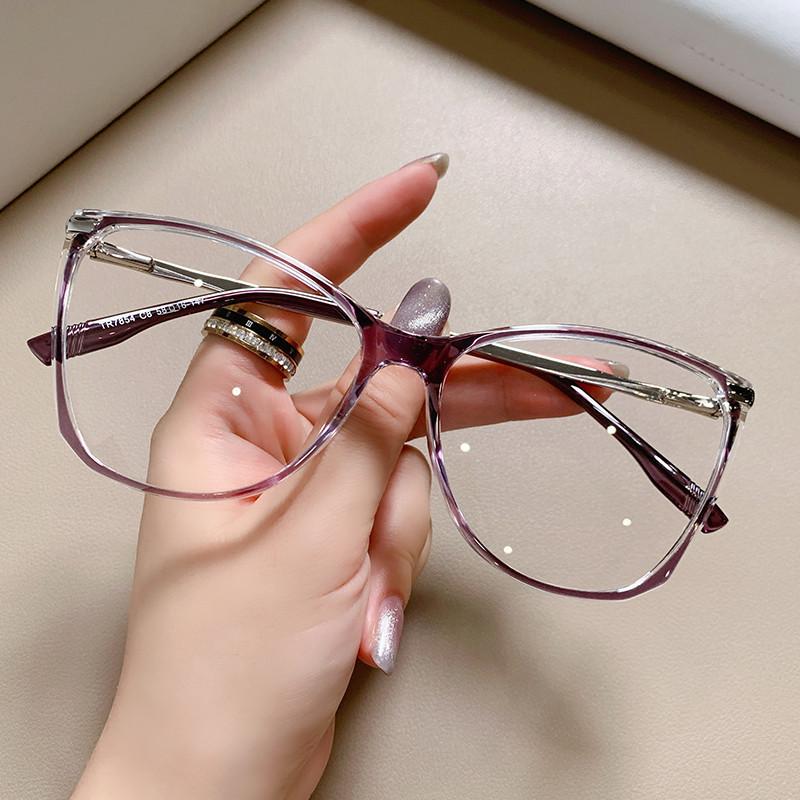 Blue Light Blocking Cat Eye Nearsighted Eyeglasses Women Men TR90 Metal Spring Hinge Eyeglasses Luxury Myopia Glasses -1.75 -6.0
