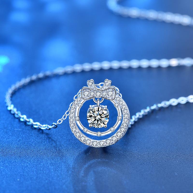 Lindon S925 Sterling Silver Moissanite Luxury Personality Pendant Necklace Women's Classic Tide Sugar Full of Wild Clavicle Chain