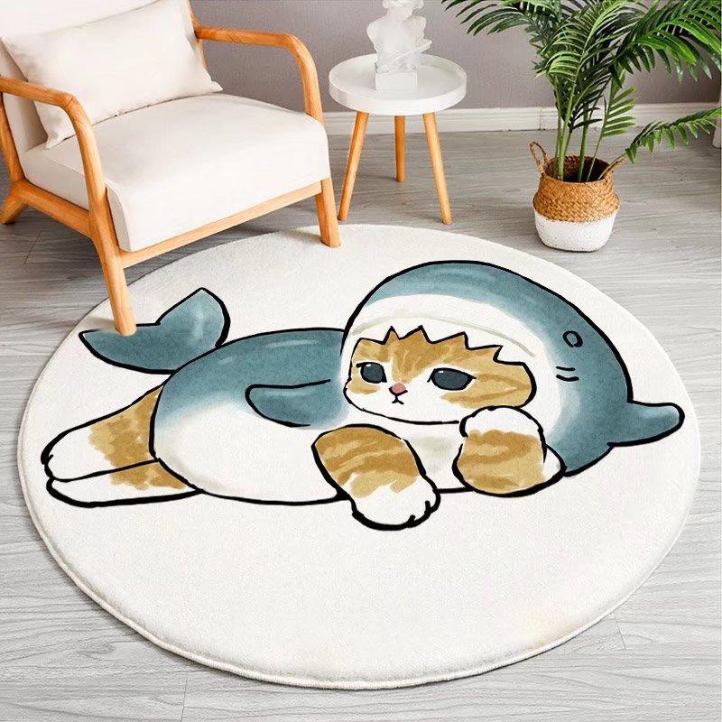 Cartoon Cat Circular Carpet Living Room Sofa Tea Table Floor Mat Study Computer Chair Mat Bedroom Bedside Carpet