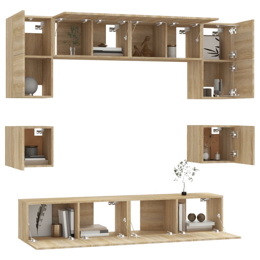 8 piece TV cabinet set in Sonoma oak effect particleboard