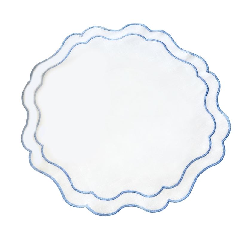 Round Embroidered Scalloped Edges Placemat Washable Decorative Flower Table Mat For Banquet Baby Showers Dining Setting