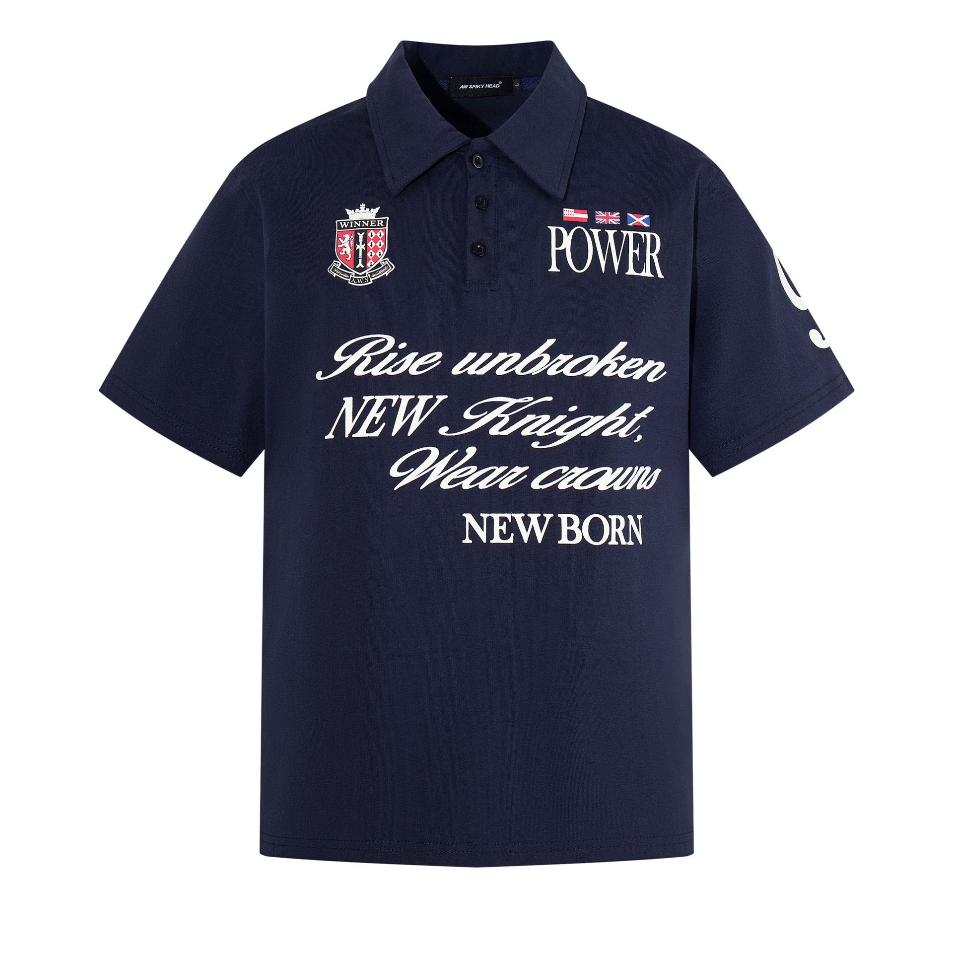 American retro polo shirt short-sleeved lapel team sports t-shirt campus print top M