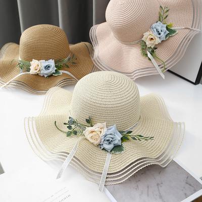 Straw Hat, Versatile In Summer, Seaside Brim, Beach Sun Hat, Fashionable Adult, Simulated Flower, Wave Grass Weaving, Sun Protection