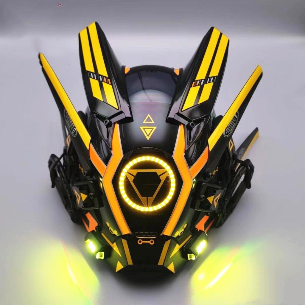 Cyberpunk Led Mask, Halloween Cosplay Costume Black Full Face Mask, Futuristic Techwear Helmet LED Light, Punk Knight