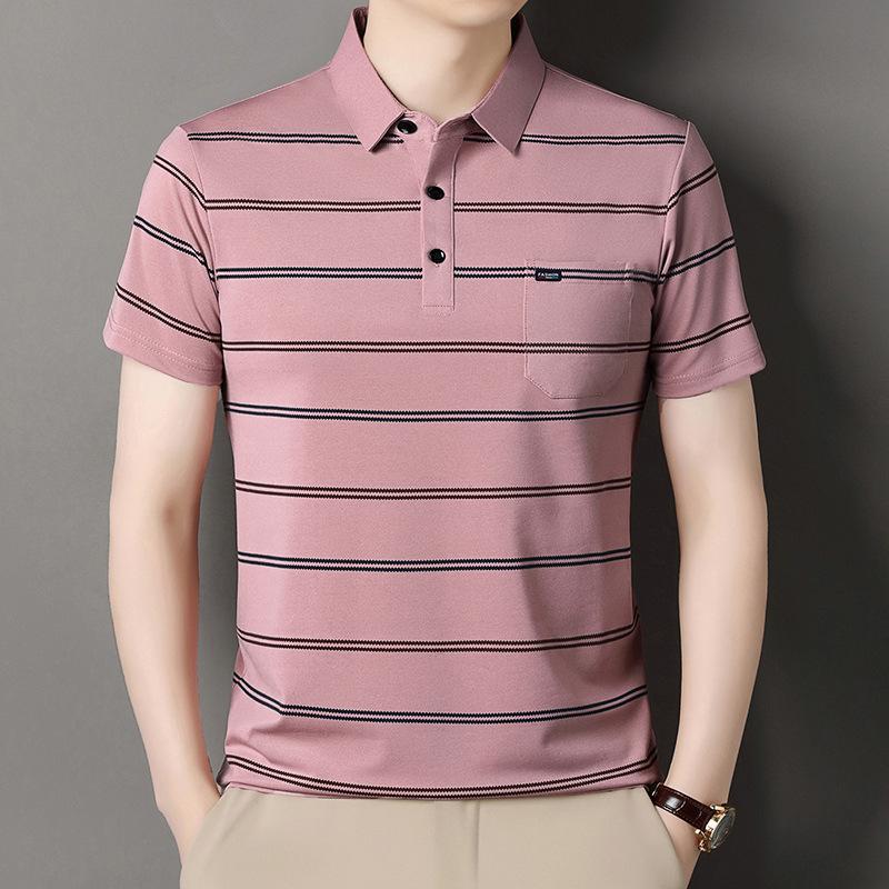 Summer Men's Striped Short Sleeve Polo Shirt Fashion Business Casual Lapel Pocket Half Sleeve Sports Breathable T-shirts