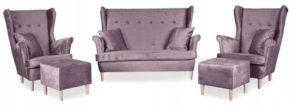 Zestaw wypoczynkowy mebli uszak Ari sofa fotele pufy Family Meble komplet