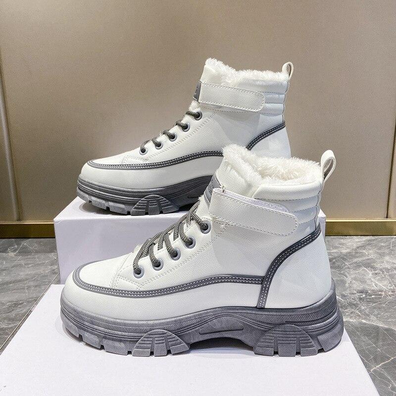Ladies Casual Shoes Lace-up Sneakers Thick-soled Flat Snow Boots Winter Women Boots Warm Plush Women's Shoes Zapatos Mujer