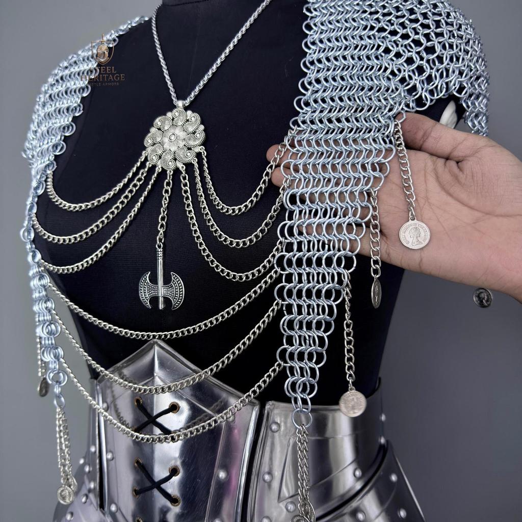 Medieval Knight Steel Armor Costume Set with Chainmail Top for LARP Cosplay Renaissance Faire