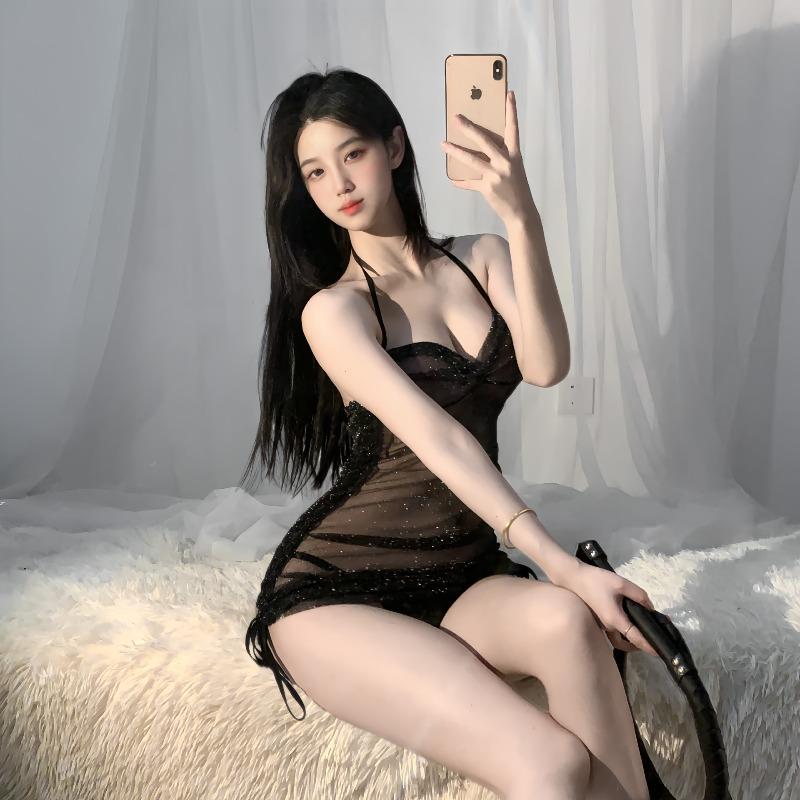 Sexy Underwear New Love Perspective Shiny Nightclub Mesh Yarn Hip Sling Qqny Nightdress Fast Attack Women