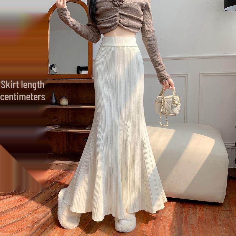 2025 Elegant Slim-Fit High-Waist Woolen Knit Mermaid Skirt for Women - Autumn/Winter Collection