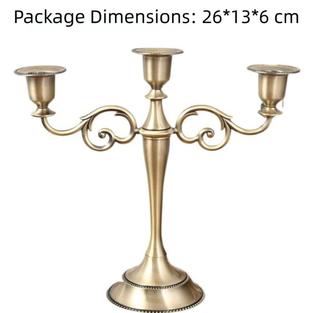 Vintage Metal Candle Holder Elegant Exquisite Design Candlestick Holder High Gloss 3 Arms Candle Holder Dining Tables