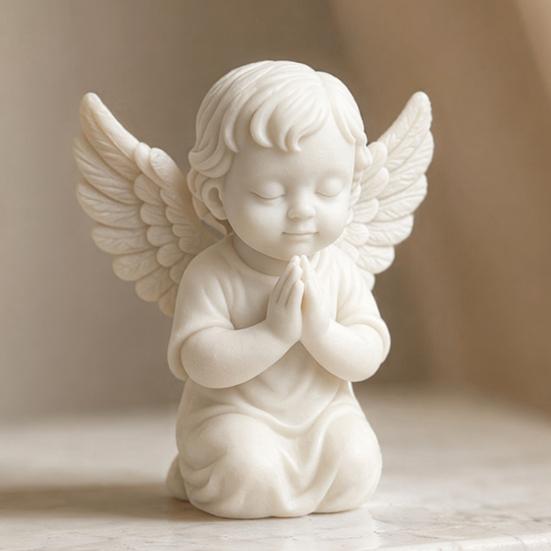 Statua d'Angelo in Ginocchio Stampata in 3D, Cherubino in Preghiera Statuetta da Scrivania, Scultura d'Angelo con Ali per Decorazione Casa Ufficio Interno Esterno Giardino