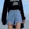 Women's Summer 2022 Ripped A-line Denim Shorts - Loose Fit, Raw Edge, Trendy Hot Girl Style