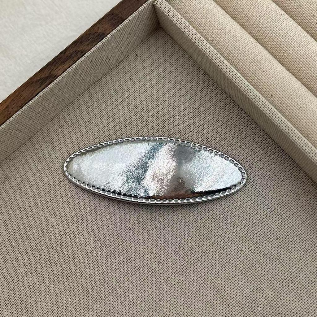 Korean Silver Glitter Oval Hair Clip for Women - Stylish Side Clip for Bangs