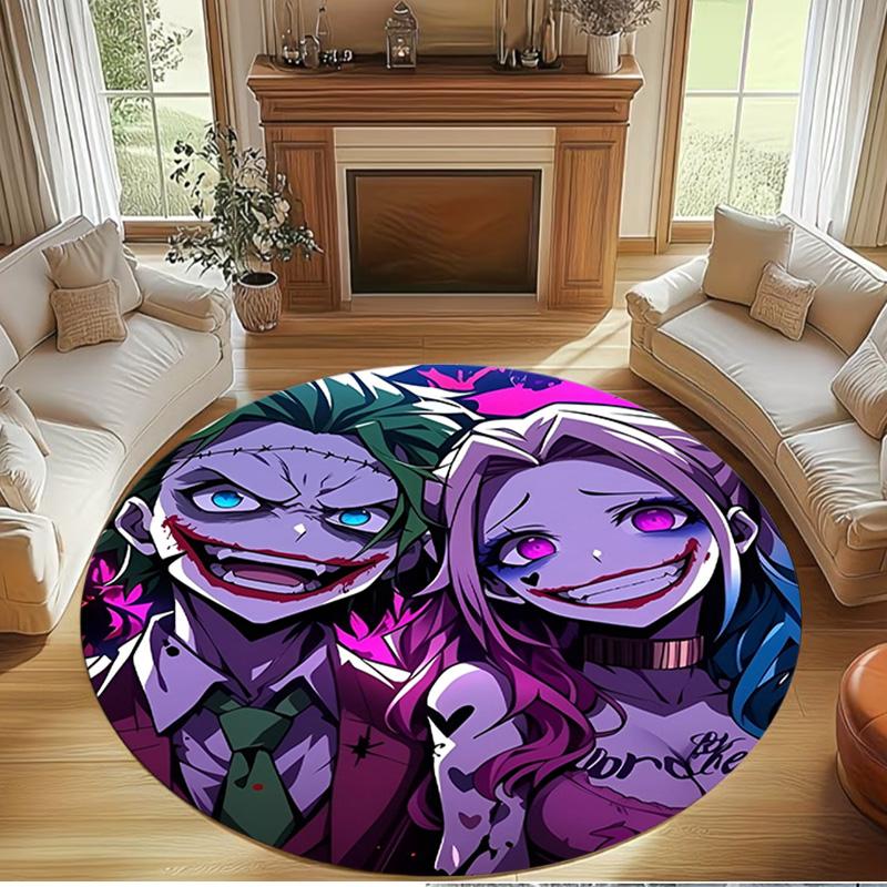 Harley Quinn Joker Print Round Rug, Washable Floor Carpet, For Entryway Dorm Laundry Room Office Study, Home Decor Birthday Christmas Gift