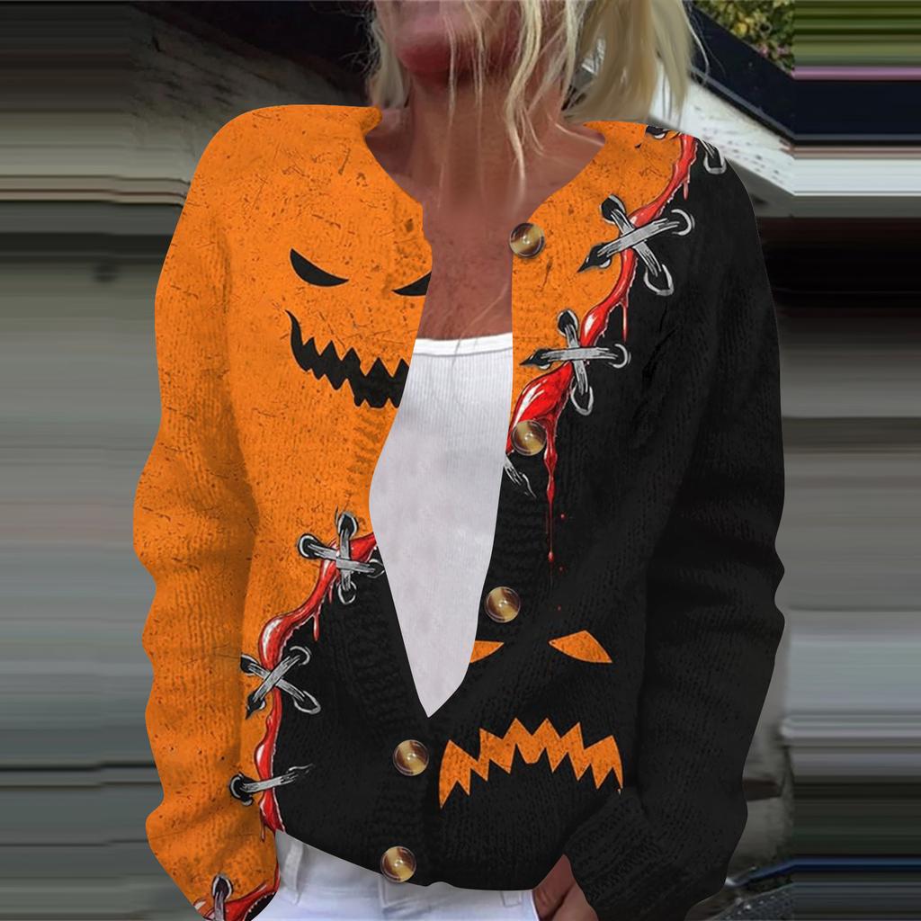 Women's Fashion Printed Long Sleeve Knitted Cardigan Button Down Jacket