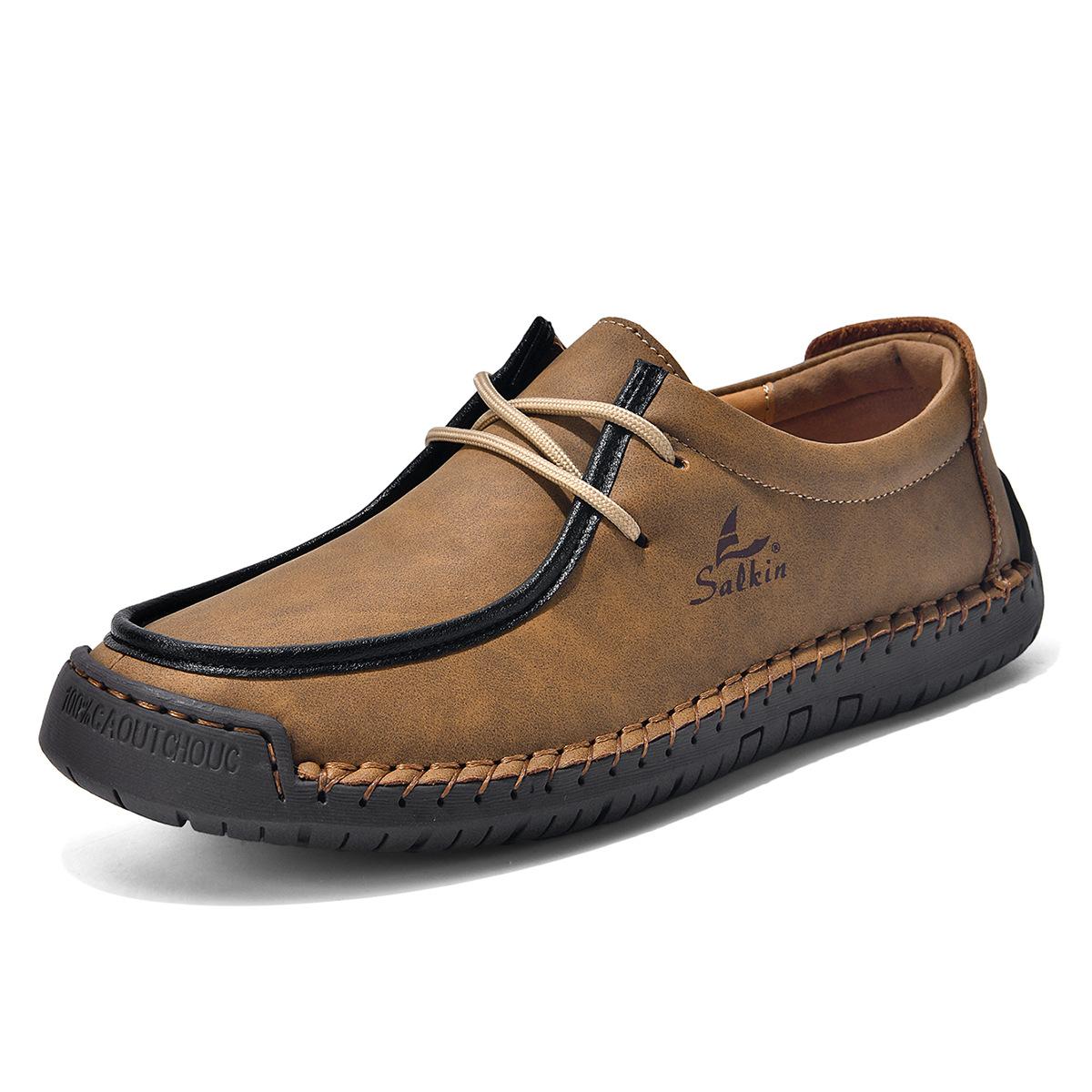 

New Woman Fashion Handmade Leather Casual Shoes Men Design Sneakers Man Loafers Breathable Low Top Flat Shoes Driving Plus Size 36