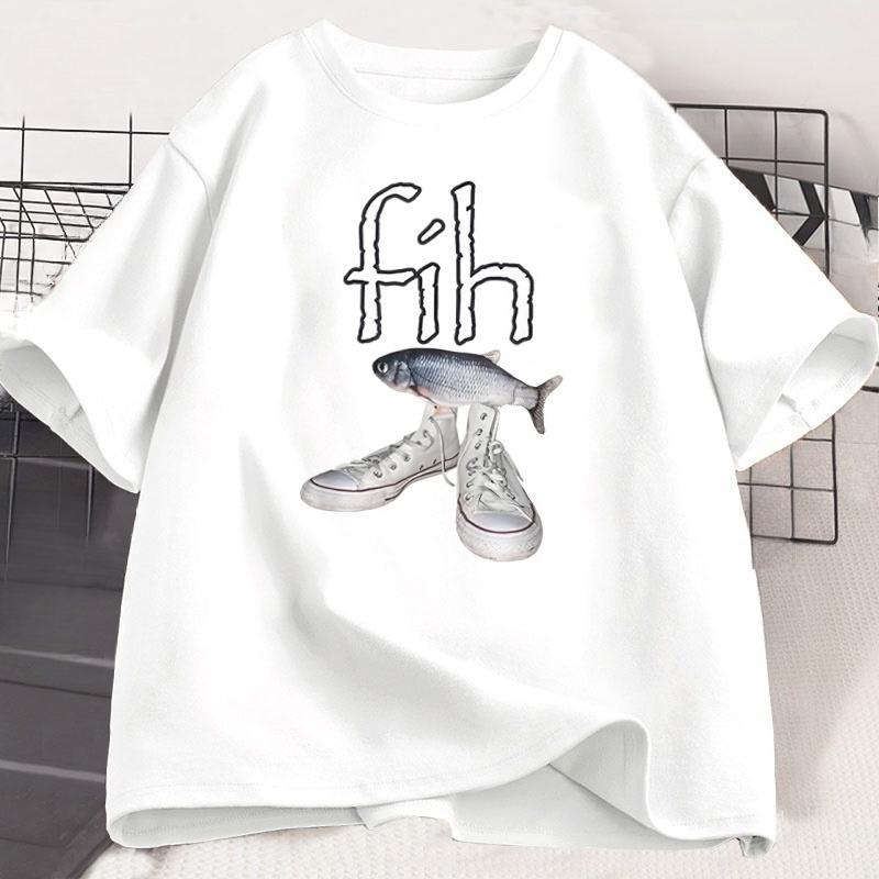 Fih Shoes Misspelled Fish Meme T Shirt Unisex Women Funny Humor Tshirt Y2k Unisexs Designer Clothes Casual Short Sleeve Male Tops