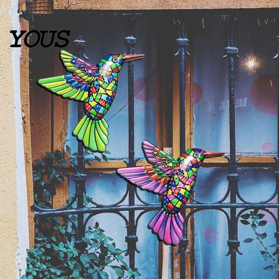 Modern Home Wall Ornament Metal Hummingbird Art Decor, Iron Colorful Bird Fence Decoration, Patio And Garden Decoration Outdoor Sculpture Hanging