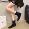Autumn Suede Internal Elevation Women Ankle Boots Comfort Square Toe Shoes Modern Short Botas Para Mujer
