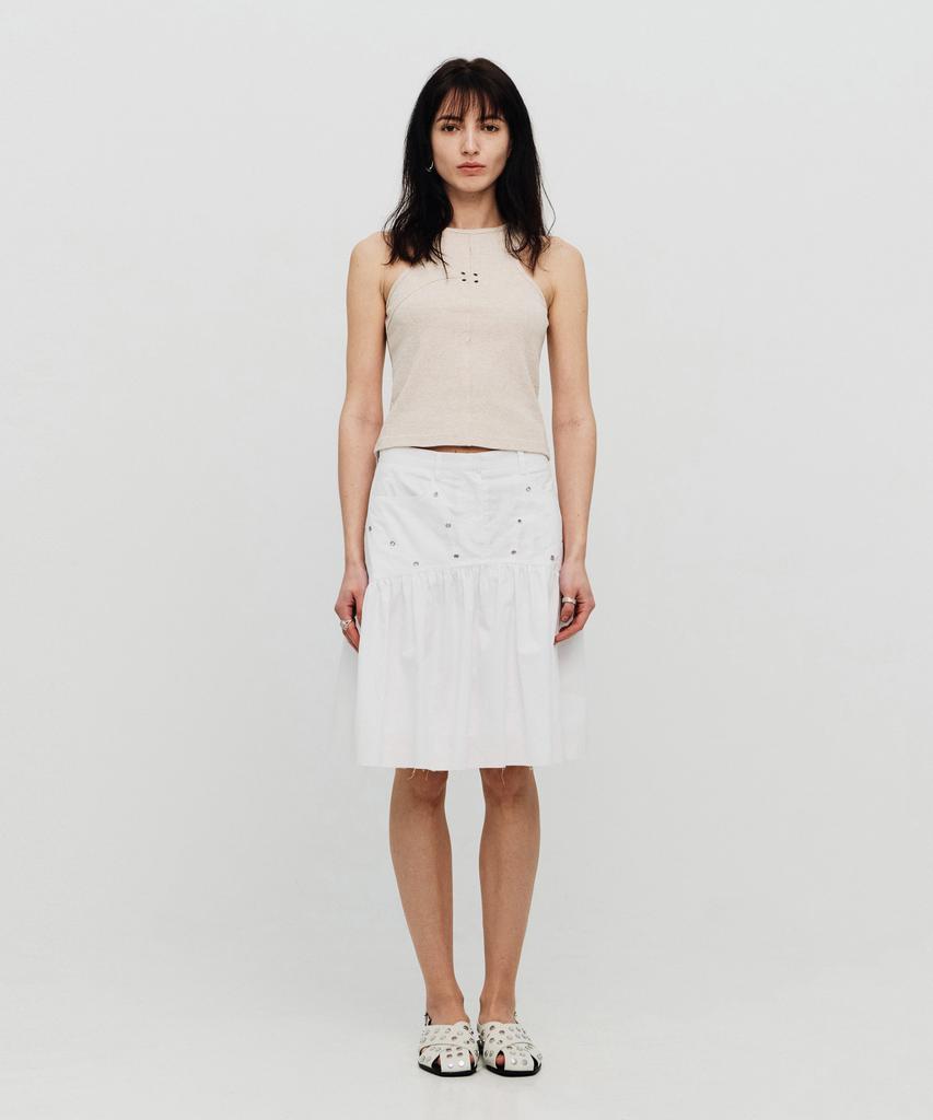 Sillot Low Cut Eyelet Shirred Midi Skirt (White)