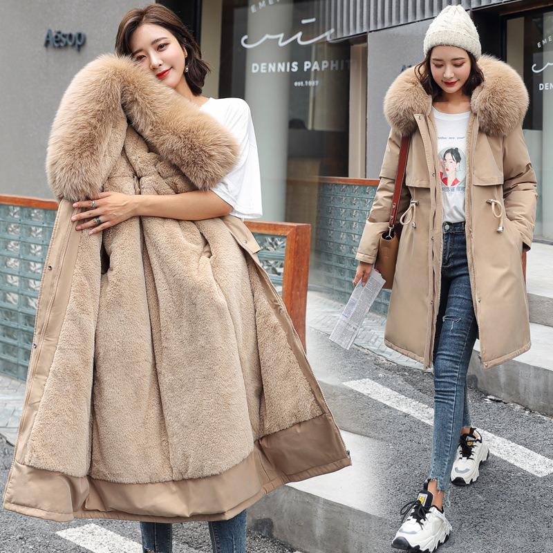 Cotton Clothes Women's Winter New Cotton-padded Clothes Women's Medium and Long Large Fur Collar Velvet Inner Pie To Overcome the Coat Tide