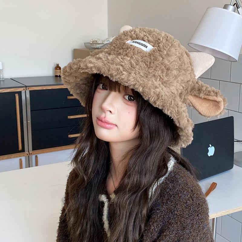 Fisherman Hat Women's Autumn and Winter Korean Version Versatile Face Showing Small Bucket Hat Lamb Plush Basin Hat Japanese Cute Warm Hat