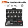 46 Parça Araba Tamir Aleti Seti 1/4 İnç Soket Seti Araba Tamir Aleti Cırcır Tork Anahtarı Kombosu Otomobil Tamir Seti Mekanik Alet