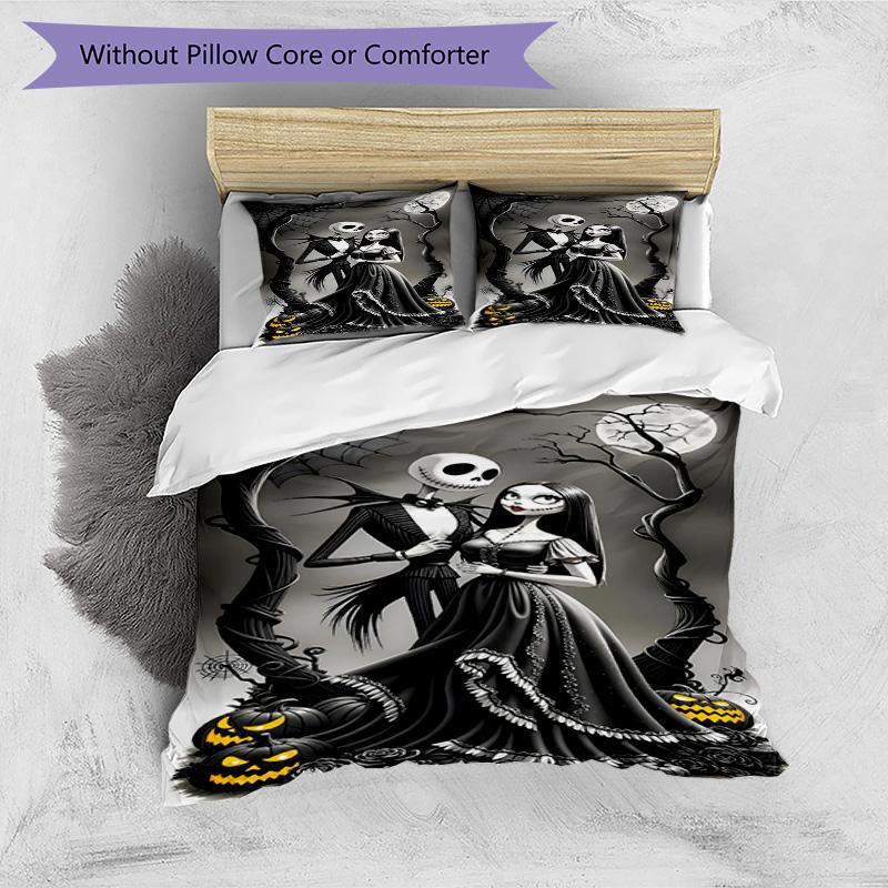 3pcs Duvet Cover Set (1*Duvet Cover + 2*Pillowcase, Without Core), The Nightmare Before Christmas Print Bedding Set, Bedroom Decor, All‑Season, Birthd