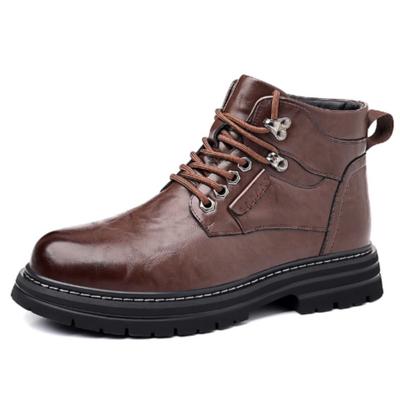 Fashion Men's Round Head Waterproof and Non-slip Front Lace-up Set Foot Mid-height Ankle Boots Solid Color Autumn and Winter D566