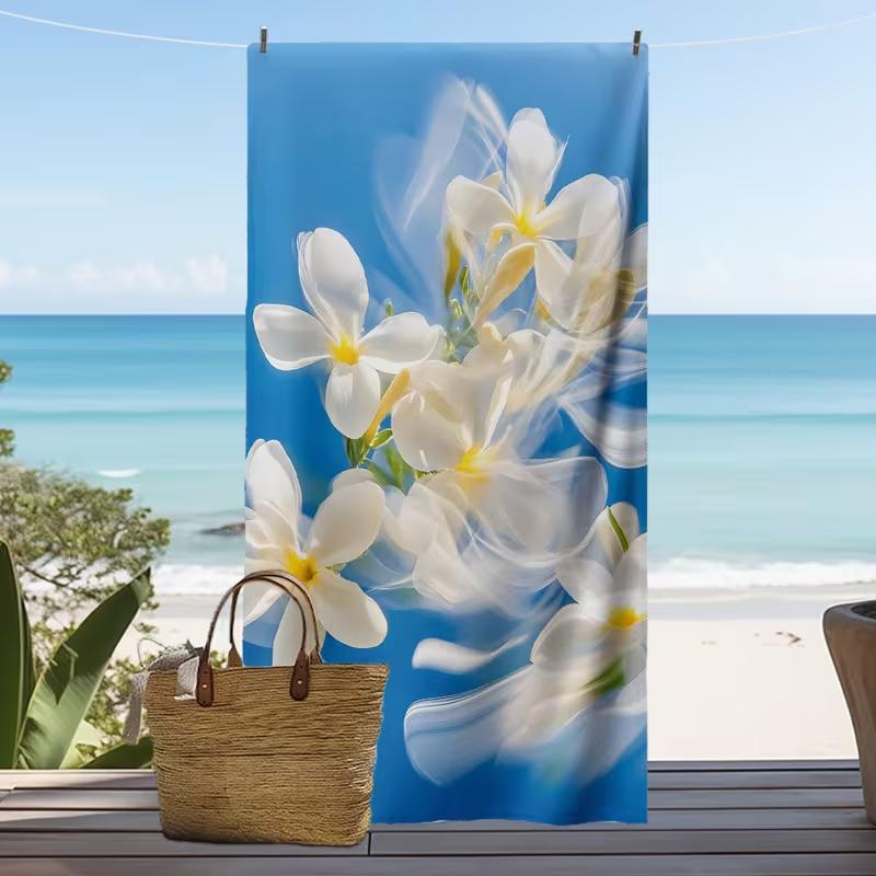 Vibrant Tropical Hibiscus Floral Beach Towel Hawaiian Hibiscus Print Towel Colorful Jungle Leaf Pattern Summer Beach Blanket 50X100cm &1pc