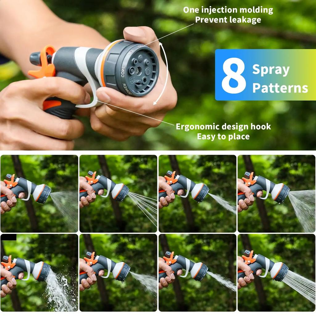 Garden Hose Nozzle with 8 Patterns Spray Nozzle the Rear Trigger & Hanging Ring Designs High Pressure Hose Nozzle for Plant