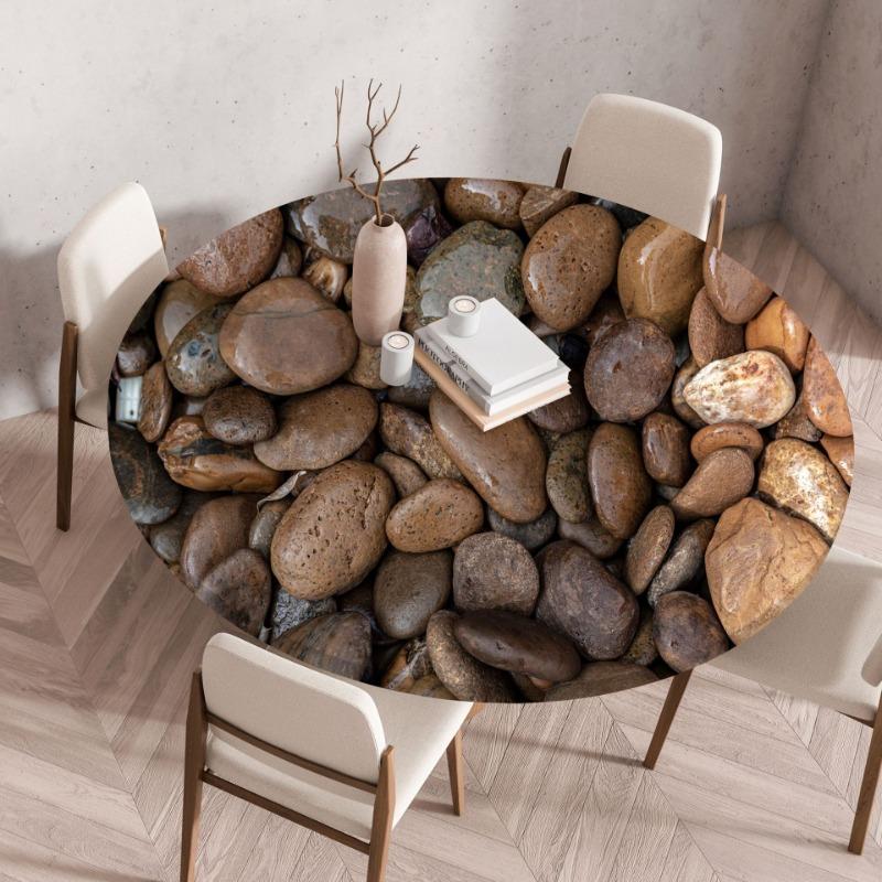 Waterproof Oil-Proof Reusable Tablecloths Round Tablecloth Wood Texture Tablecloths Elastic Fitted Home Round Table Cover