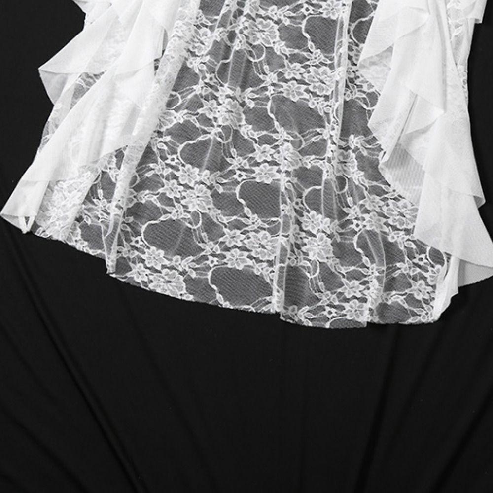 Off-shoulder Mesh Ribbon Dress Ruffled Edge Sleeveless Top Women  Streetwear