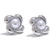Yhpup Stylish Imitation Pearls Metal Flower Stud Earrings Charm Stainless Steel Rust Proof Versatile Daily Jewelry Accessories