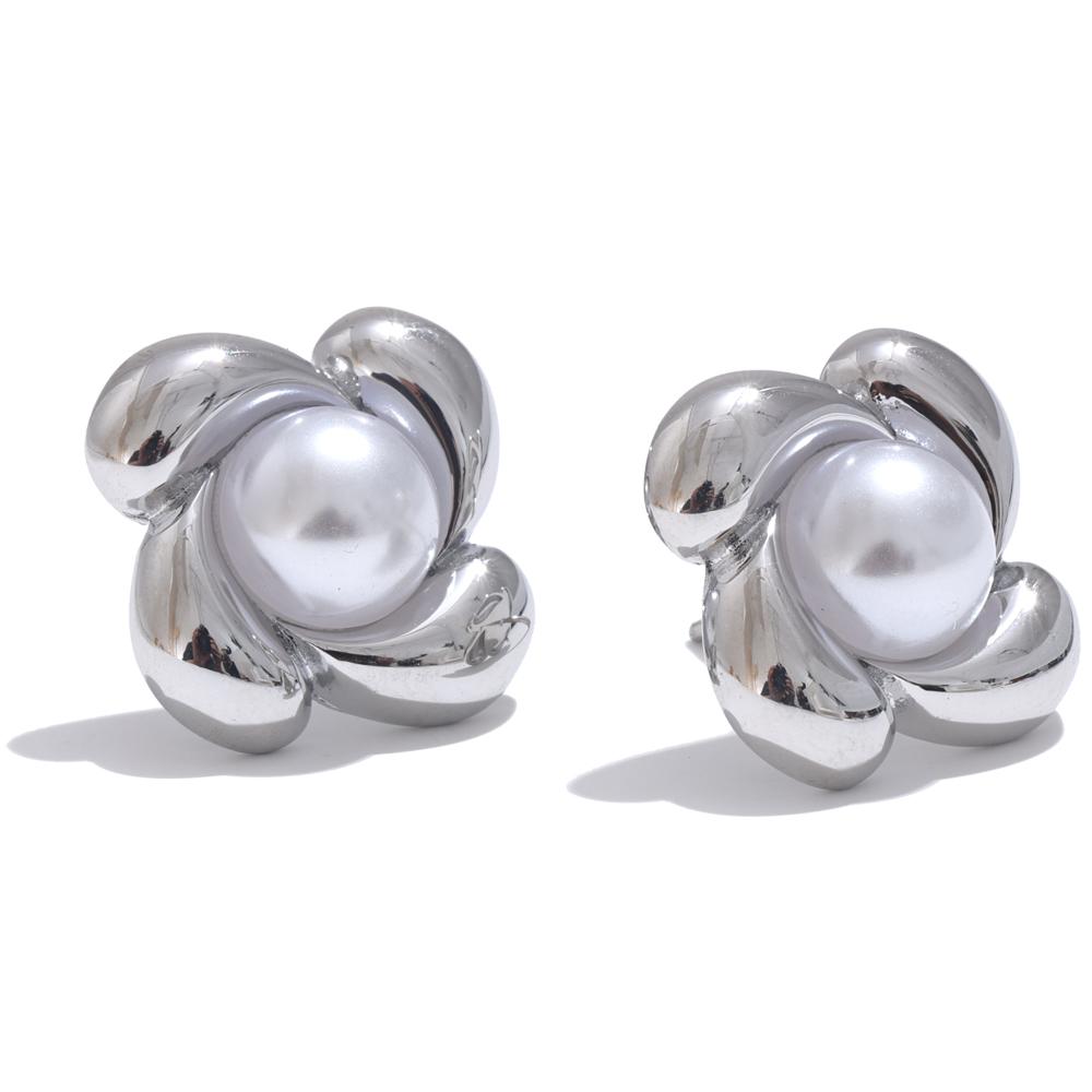 

Yhpup Stylish Imitation Pearls Metal Flower Stud Earrings Charm Stainless Steel Rust Proof Versatile Daily Jewelry Accessories