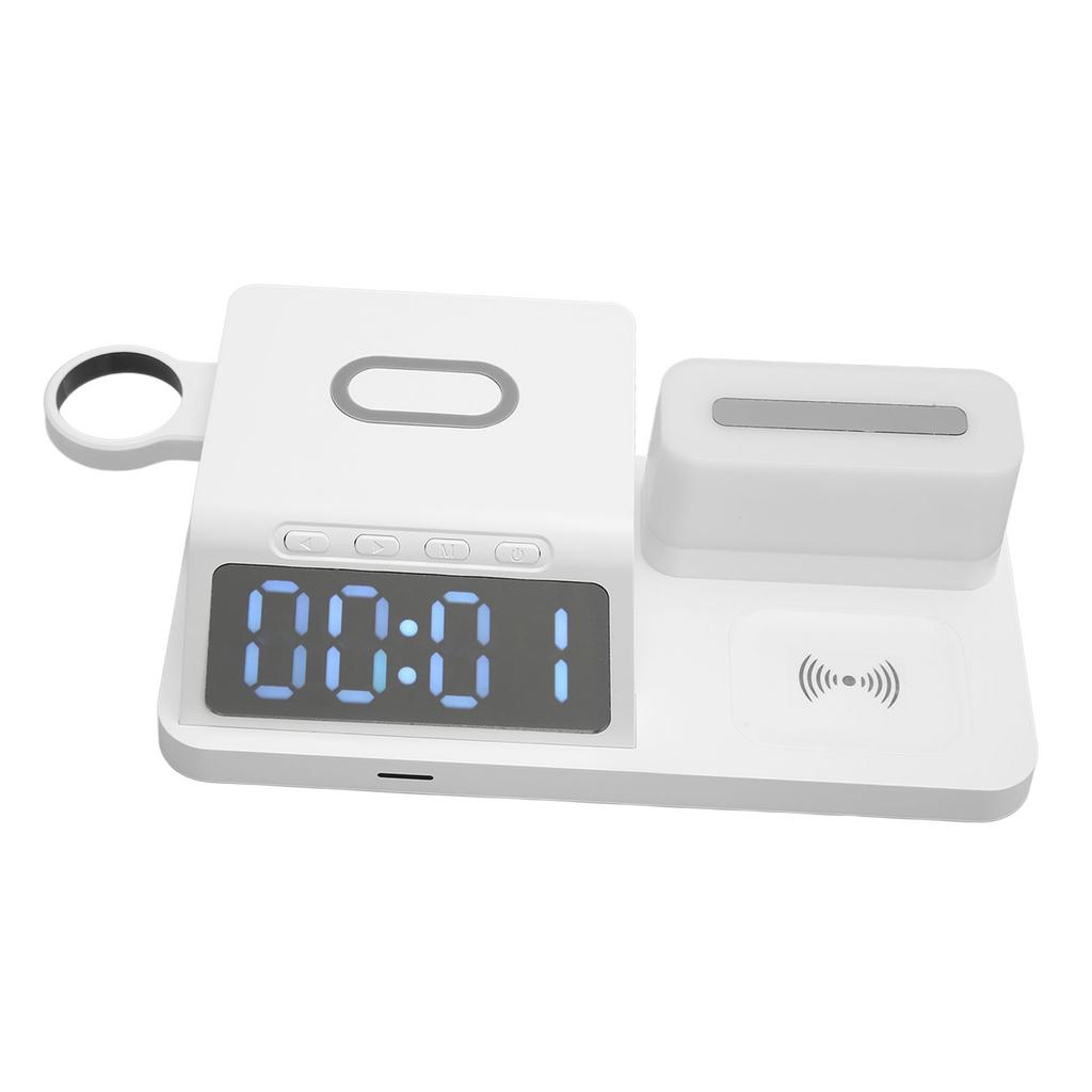 Multifunctional Alarm Clock Wireless with Night Light Calendar for Phone Watch Earphone