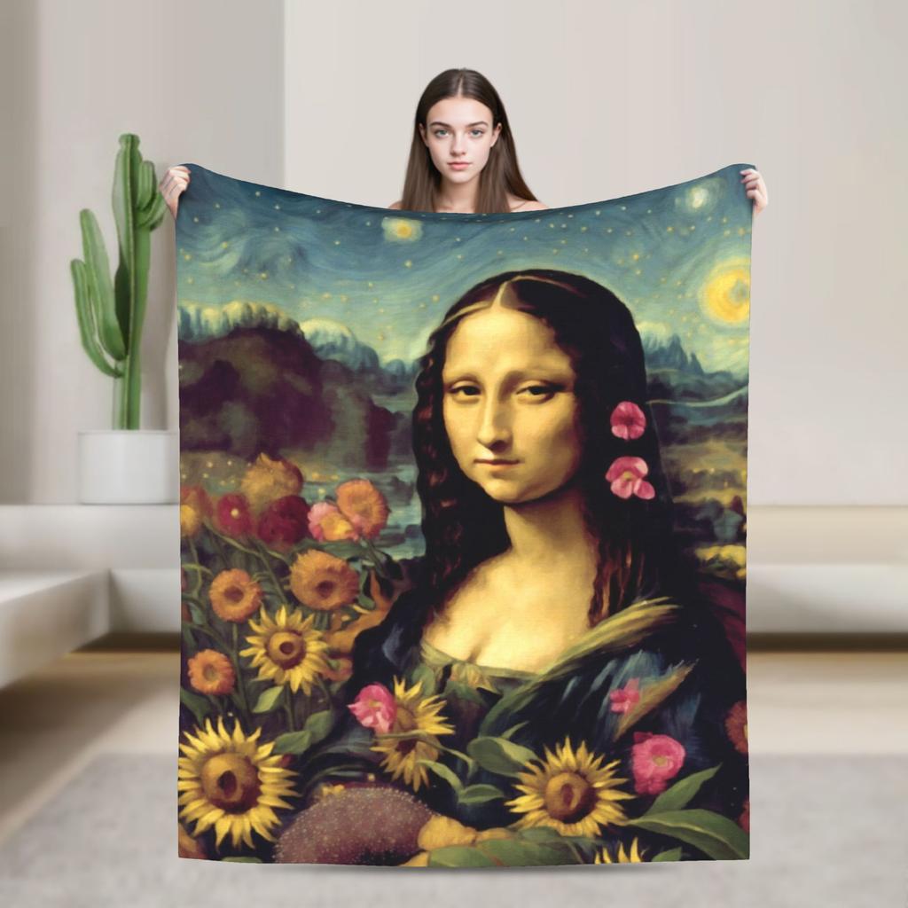 Funny Toilet Paper Mona Lisa Blankets Spring  Warm Cozy Bedding Throws For Adults Living Room Flannel Bedspread Bed Cover