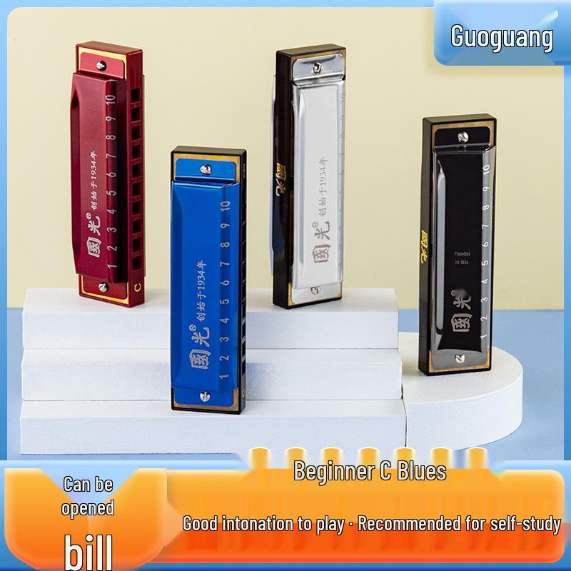 Guoguang 10-Hole C Key Blues Harmonica for Beginners and Professionals China Red