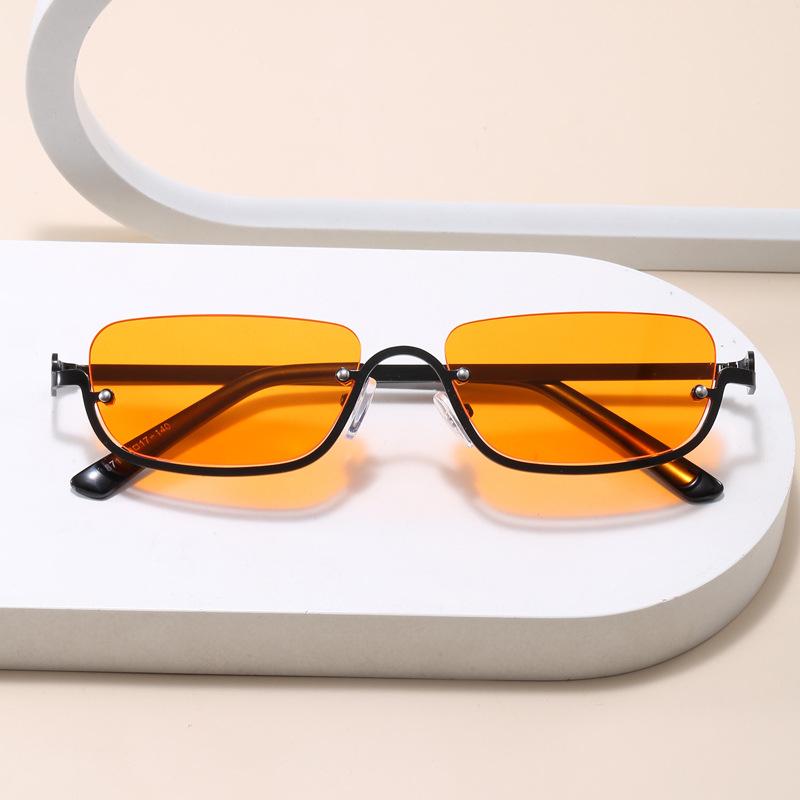 Fashionable Luxury  Designer Half-Rim Rectangular Sunglasses Women Vintage Small Frame Sun Glasses Ladies Geometric Square Eyewear