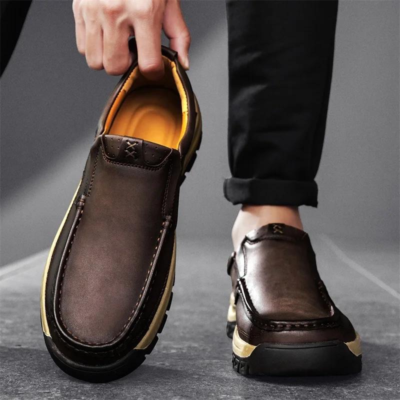Fashion New Slip On Shoes Man Non-Slip Casual Leather Shoe for Men Walking Outdoor Hiking Footwear Classic Comfy Loafers Large Size 48
