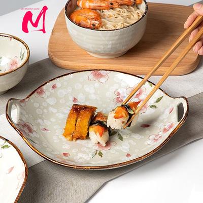 10,4 Zoll Keramik Speiseteller Japanischer Runder Teller mit Griff Speiseteller Pastateller Küchengeschirr Mikrowelle Haushalt