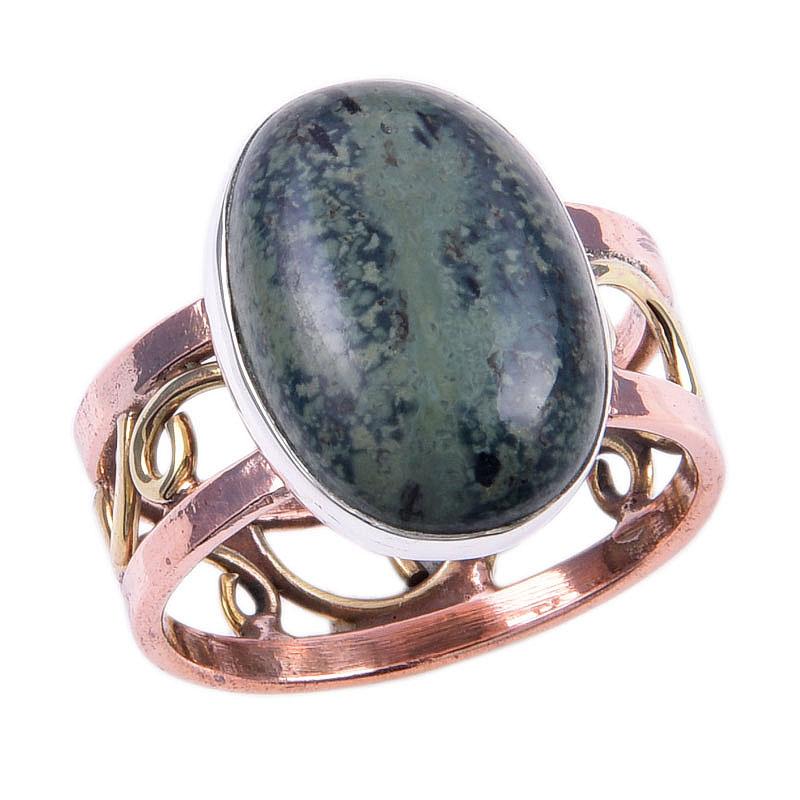 Natural Rhyolite Gemstone Handmade 925 Sterling Silver Two Tone Ring S.10 H1r78