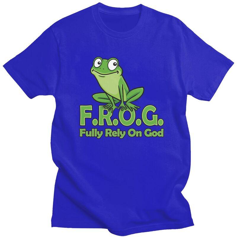Custom Frog Fully Rely On God Tshirts for Men Short Sleeves T Shirt Cool Tshirt Slim Fit 100 Cotton Tee Gift