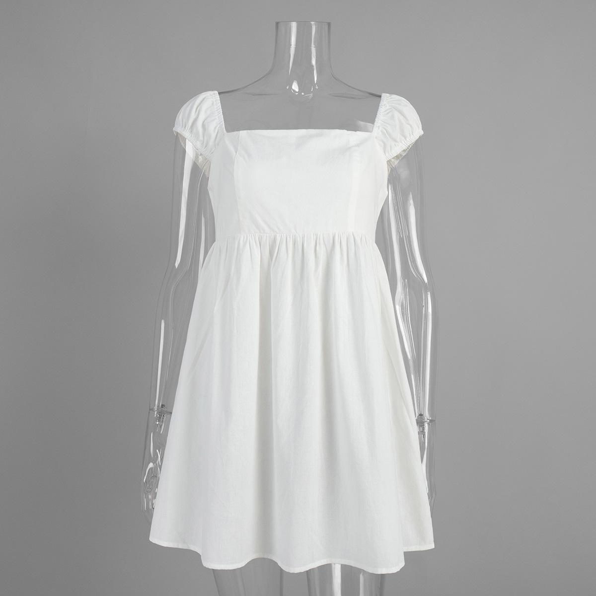 French dress women s European, American spring and summer new square collar bubble sleeves back cover short doll skirt S