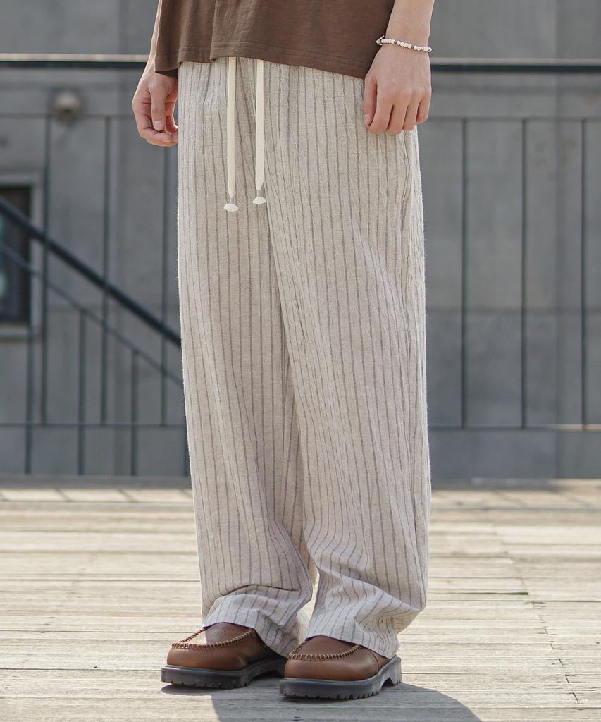 JEMUT Summer Striped Wide Pants Oatmeal Mmlp2628