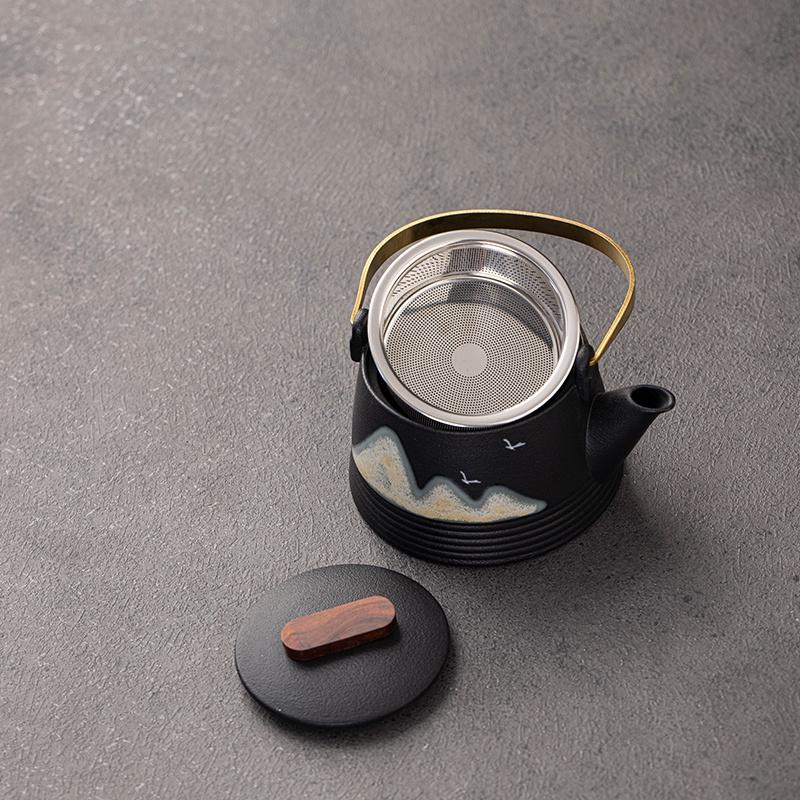 290ml Japonský styl Černá keramika Ručně malovaná konvička Keramická konvička s uchem pro zvedání Kung Fu čajový set