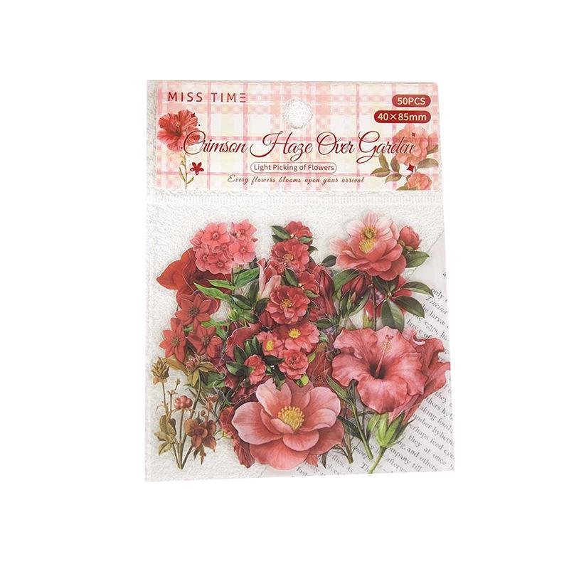 Blooming Flowers PET Sticker Pack - 30 Die-Cut Floral Sheets for DIY Collage - 6 Available Styles