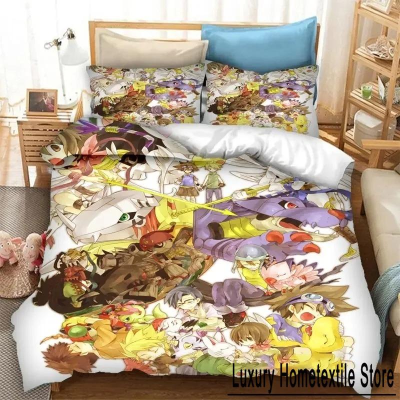 Set de lenjerie de pat Anime Digimon Adventure Băieți Fete Twin Queen Size Husă de pilota Față de pernă Pat Băieți Adulti Moda Textile pentru casaextile